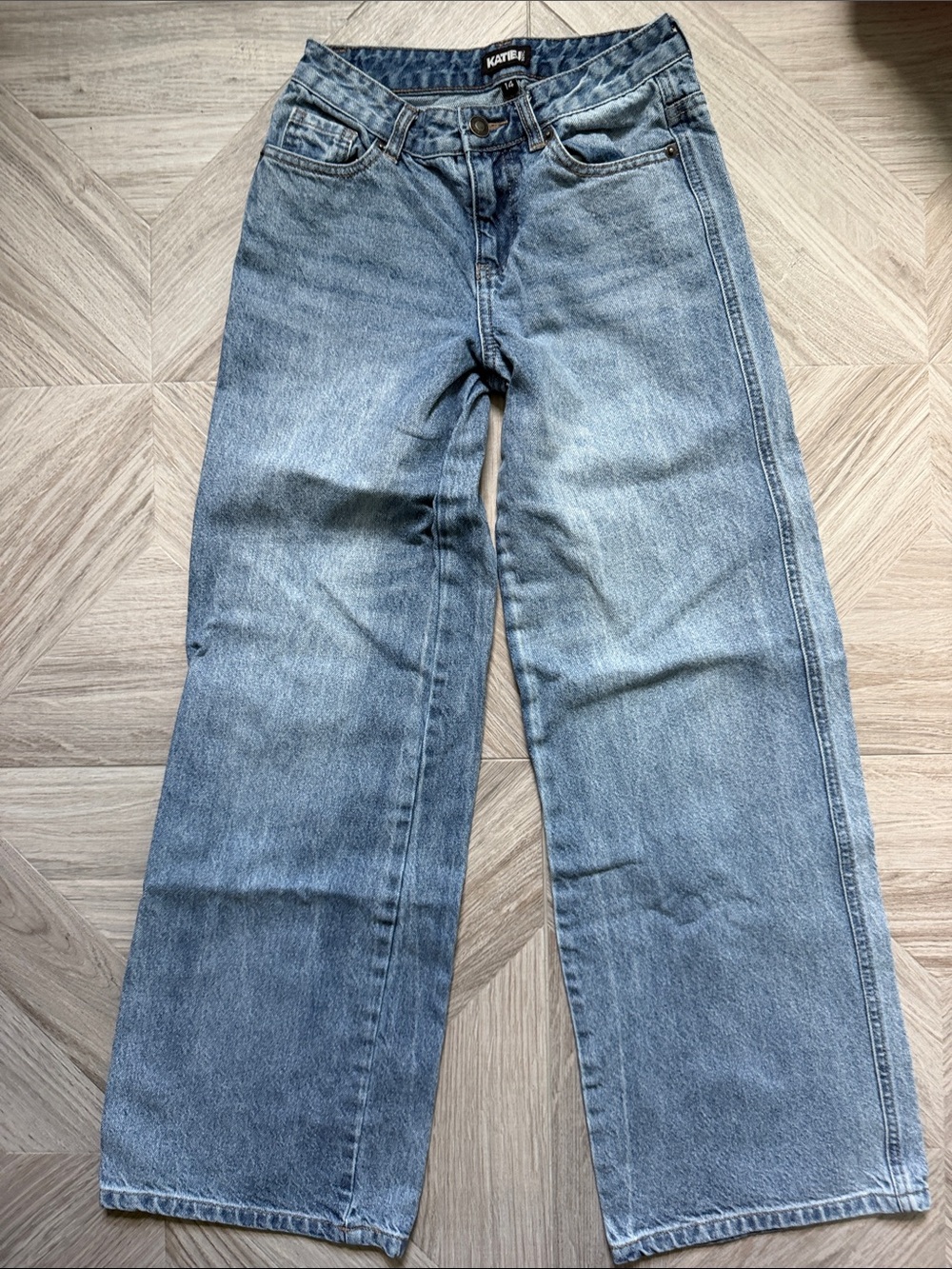 KatieJNYC Wide-Leg Jeans in Light Blue Denim